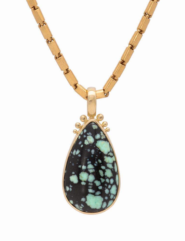 Calcasiderite Beaded Turquoise Pendant