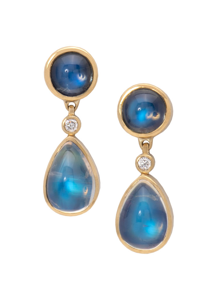 Indian Blue Flash Moonstone Earrings