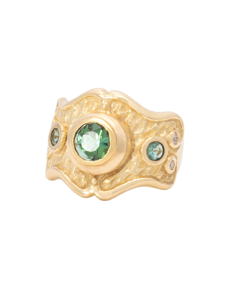 Green Tourmaline and Diamond Tarquinia Ring