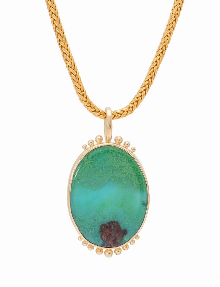 Conichalcite and Chrysocolla Beaded Pendant