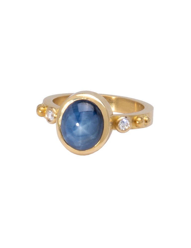 Blue Star Sapphire and Diamond Ring
