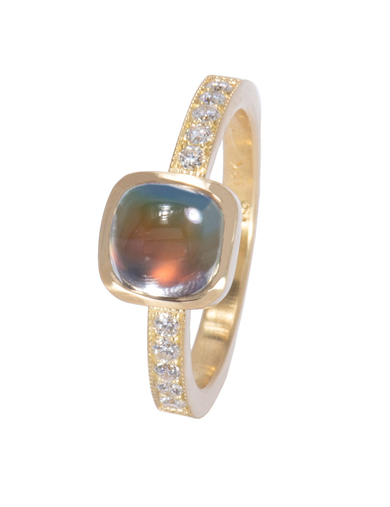 Cushion Rainbow Moonstone Be Mine Ring