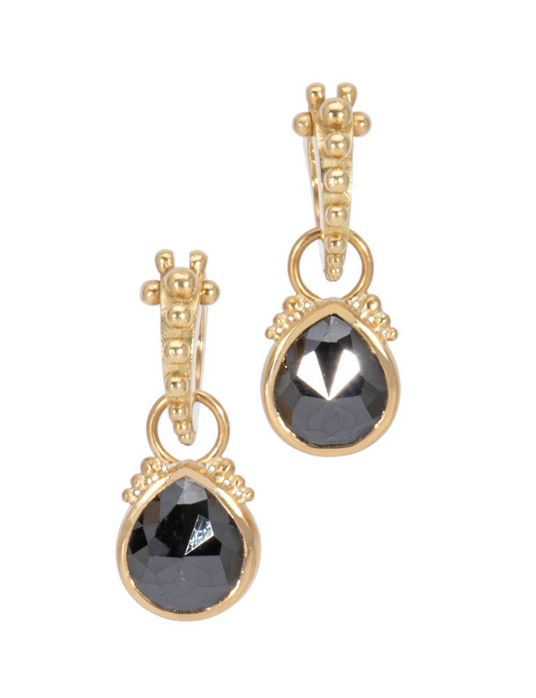 Rose Cut Black Diamond Beaded Pear Drops