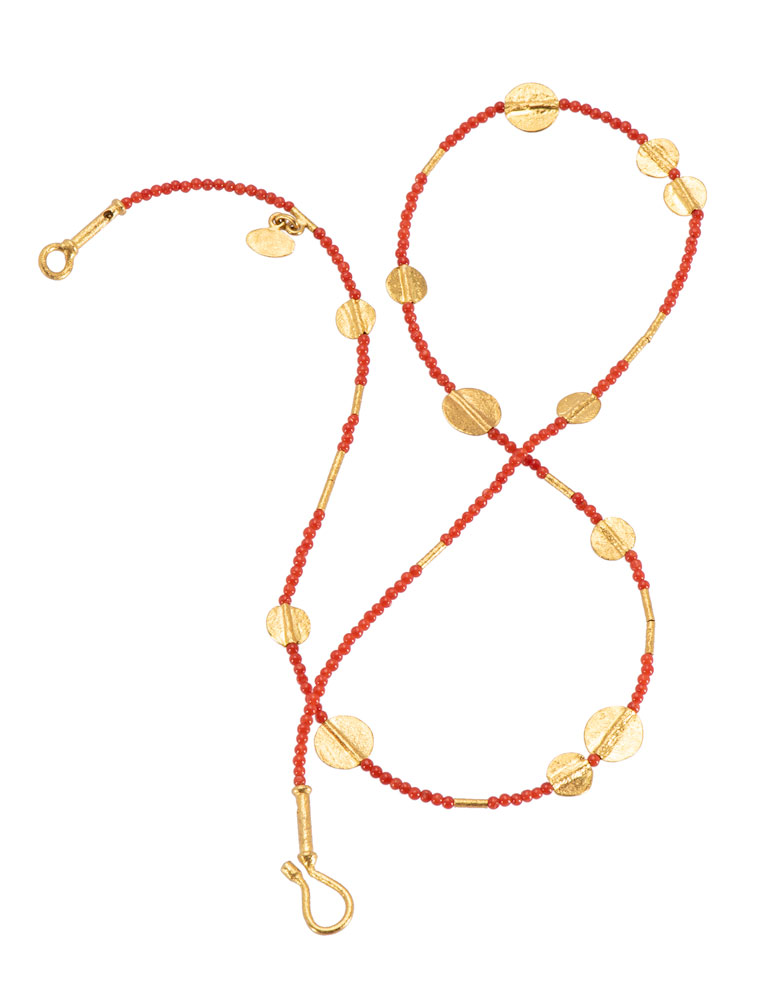 Coral and Gold Disc Necklace