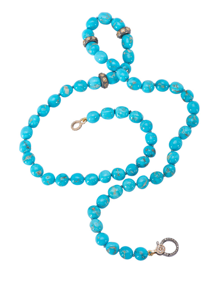Turquoise and Mixed Metal Rondelle Necklace