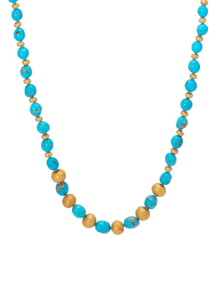 Kingman Nugget and Gold Bead Necklace