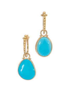 gift for her pearls with vintage golden goddess charm pendants green earrings Blue apatite stone earrings in gold vintage jewelry