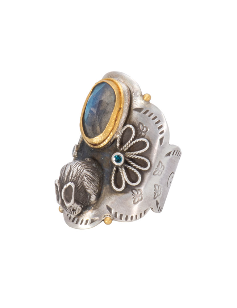 Blue Labradorite Rabbit Ring