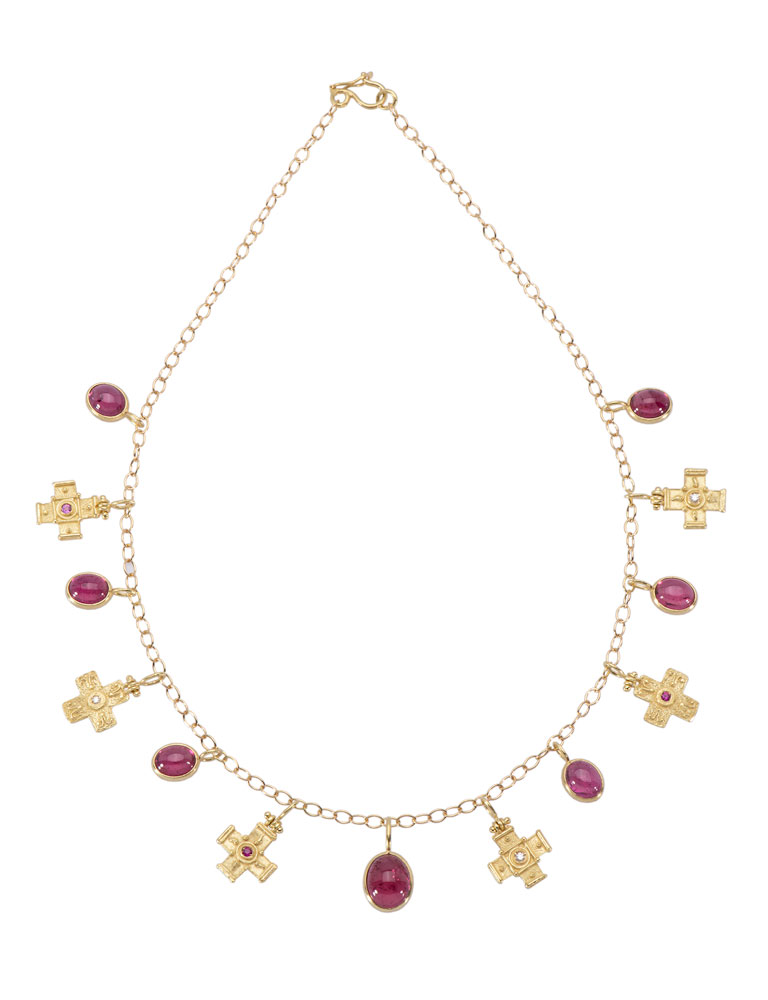 Tourmaline and Ruby Roman Cross Necklace