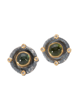 Green Tourmaline Romanesque Studs