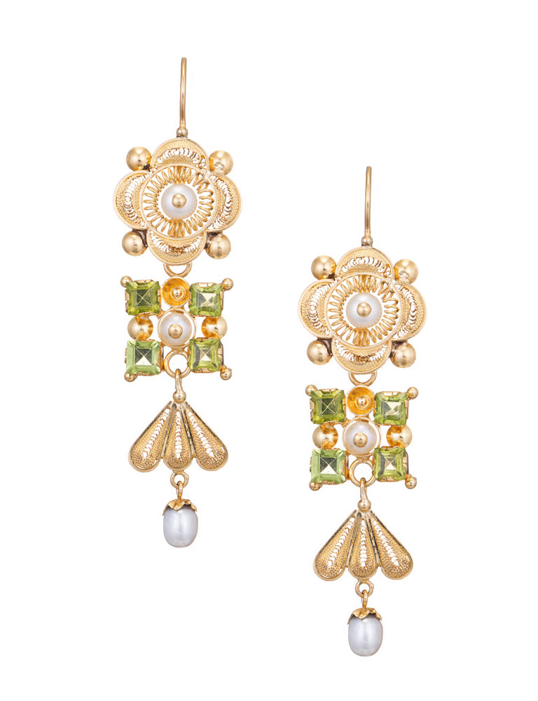 Peridot and Pearl Tortuga Earrings