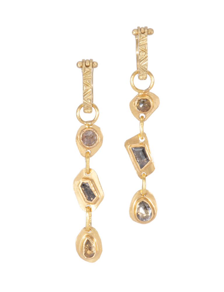 Rose Cut Cognac Diamond Three-stone Drops