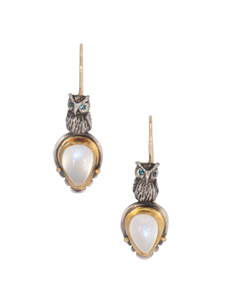 Two Owls Moonstone Earrings