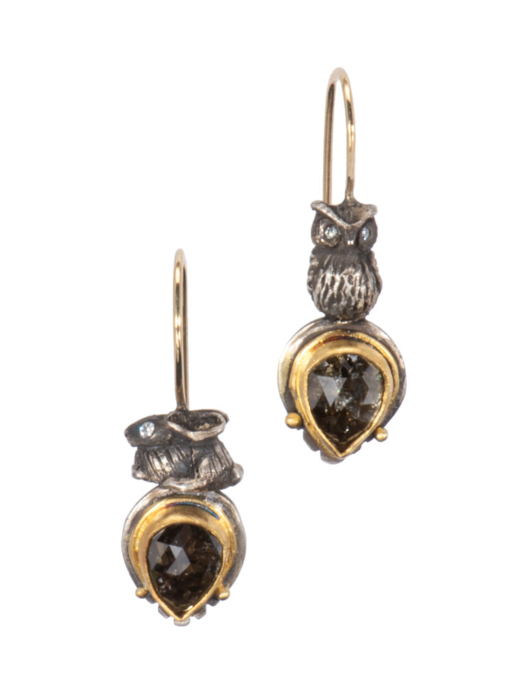 Owl and Rabbit Diamond Earrings