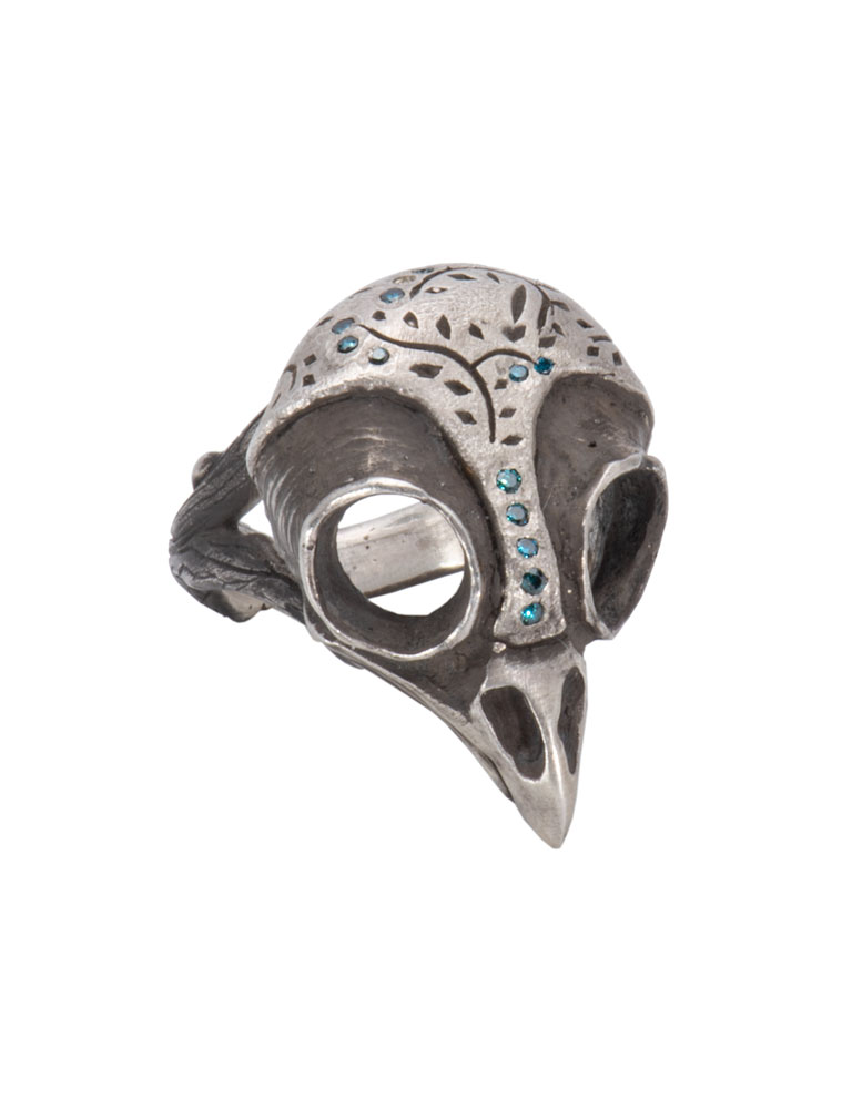 Blue Diamond Screech Owl Ring