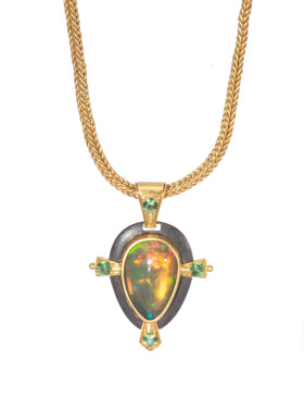 Ethiopian Opal and Garnet Andromeda Pendant