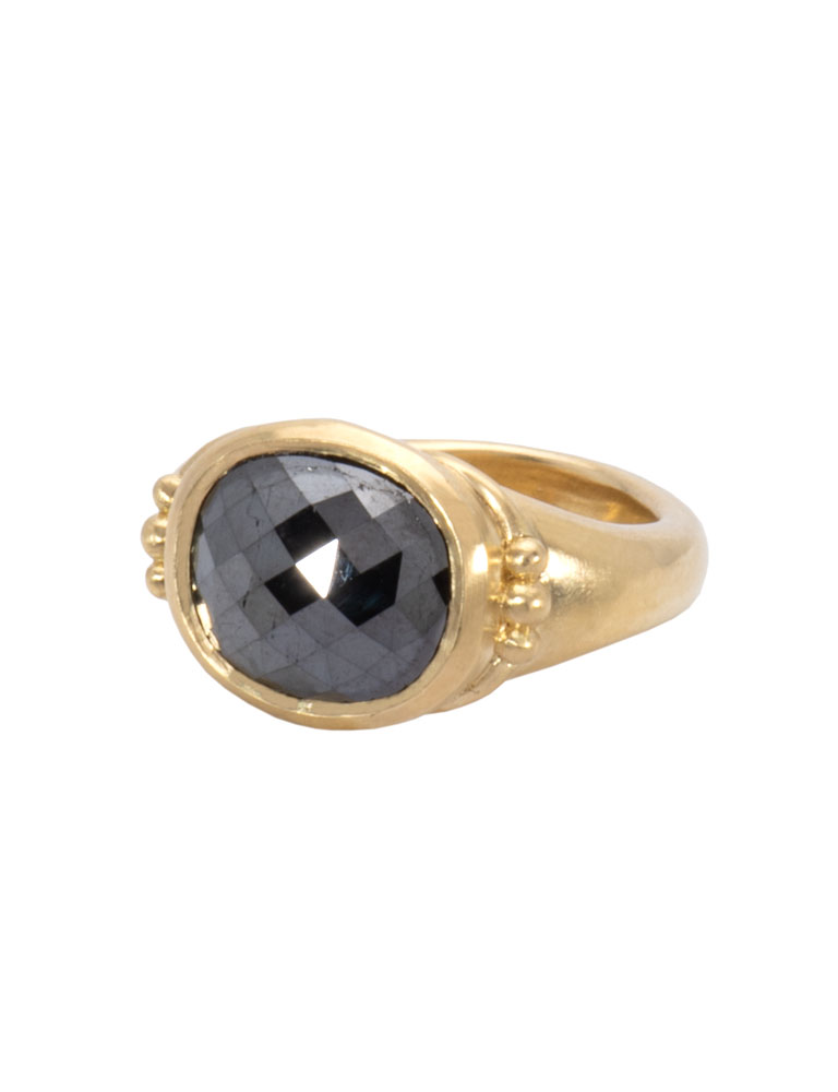 Beaded Black Diamond Signet Ring