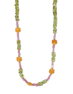 Peridot and Tourmaline Flower Bead Necklace
