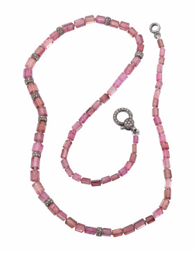 Pink Tourmaline Barrel Bead Necklace