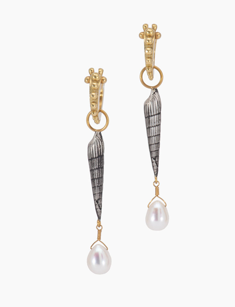 Mixed Metal Split Shell Pearl Drops