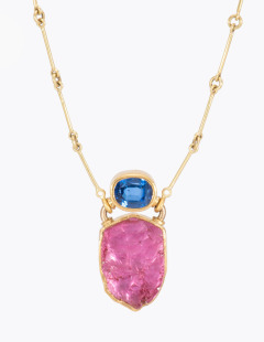 Pink Tourmaline Crystal and Kyanite Necklace