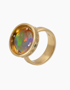 Opal and Tsavorite Garnet Reflecting Bowl Ring