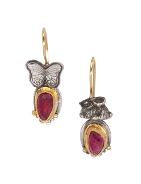Tourmaline and Diamond Rabbit Butterfly Earrings