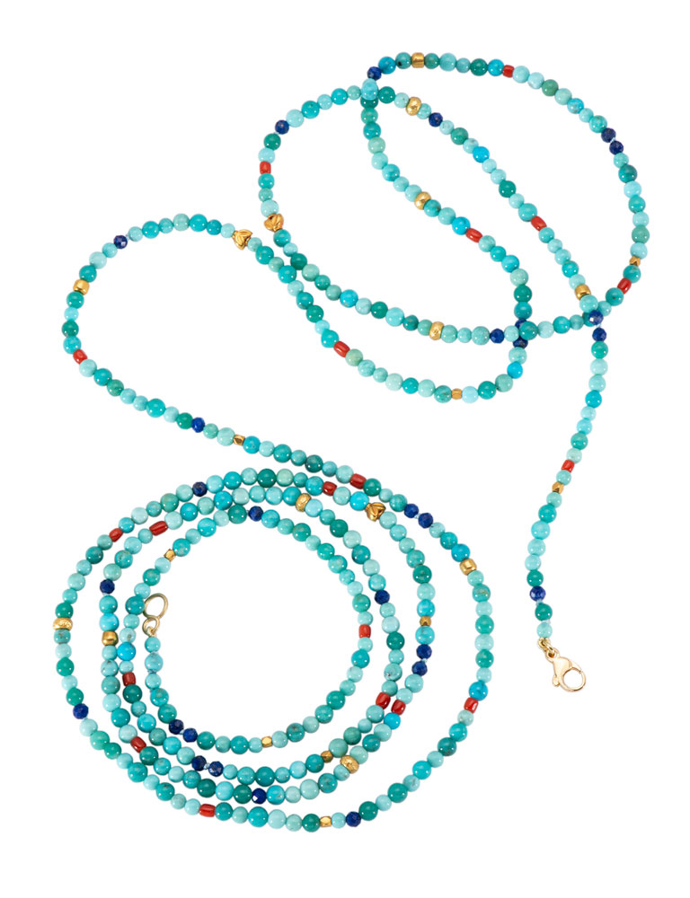 Turquoise, Coral, and Lapis Bead Necklace