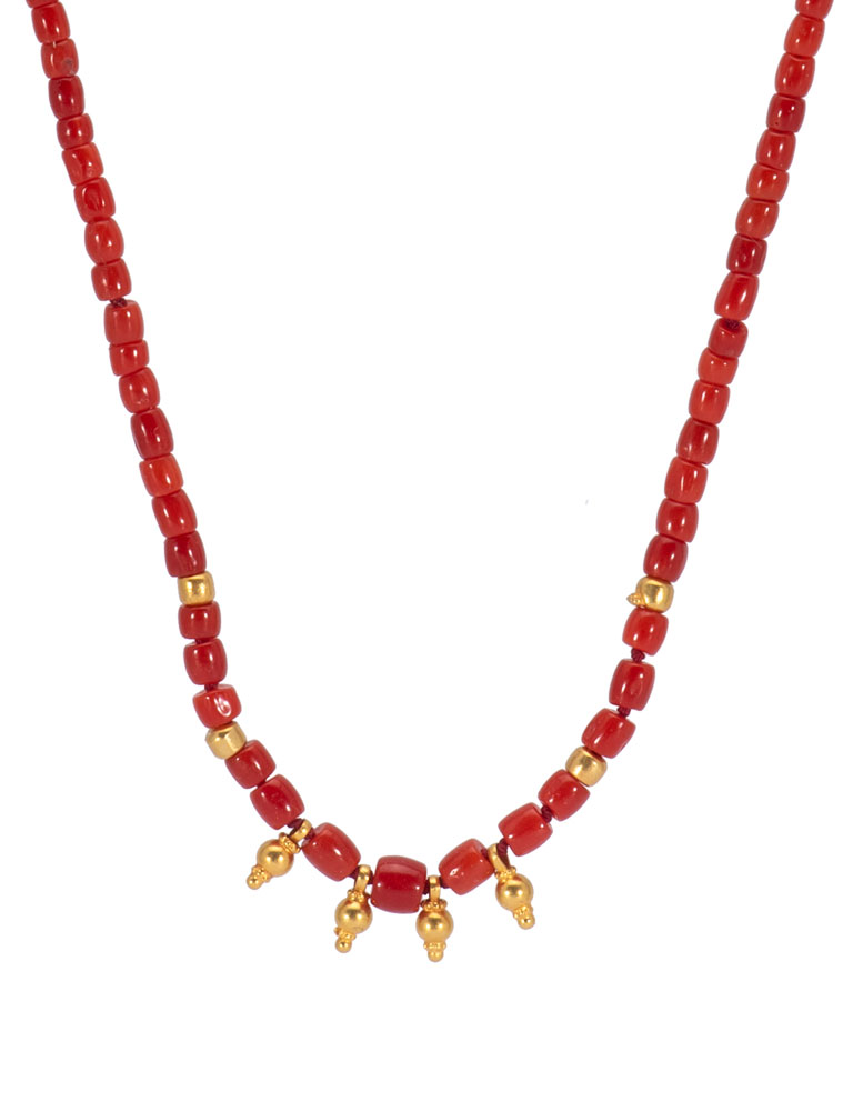 Coral Bead and Gold Charm Necklace