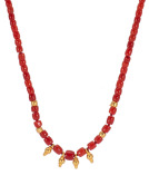 Coral Bead and Gold Charm Necklace Main View