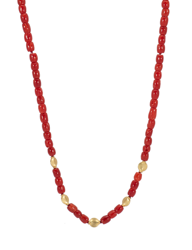 Simple Coral Bead and Gold Necklace