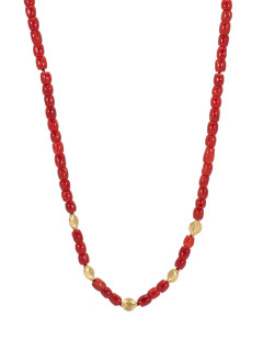 Simple Coral Bead and Gold Necklace