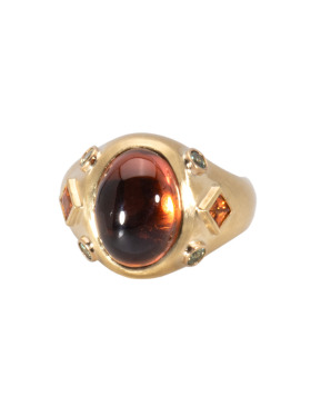 Domed Peach Tourmaline Signet Ring