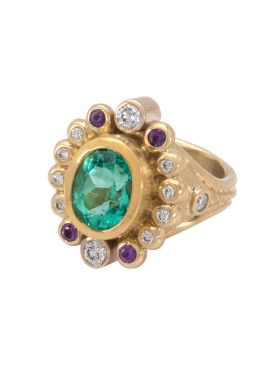 Emerald and Purple Sapphire Hara Ring