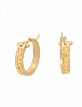 Large Yellow Sapphire Pave Hoops