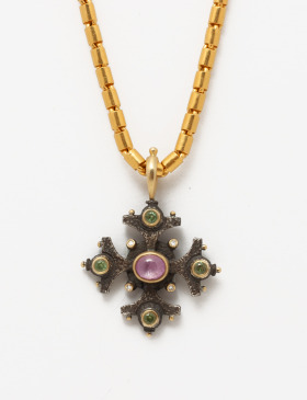 Maltese Cross Pendant with Pink Sapphire