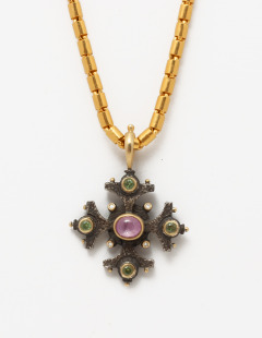 Maltese Cross Pendant with Pink Sapphire