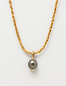 Tahitian Pearl Drop Pendant with Diamond