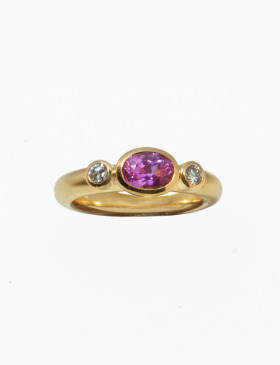 Oval Pink Sapphire  and Diamond Queen's Cup Ring