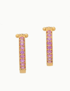 Large Pink Sapphire Pave Hoops
