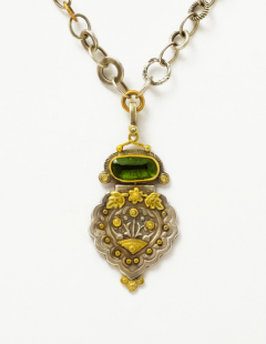 Green Toumaline Silver and Gold Pendant