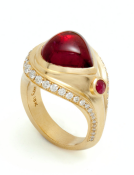 Rubellite Tourmaline Water Goddess Ring with Diamonds and Ruby Main View