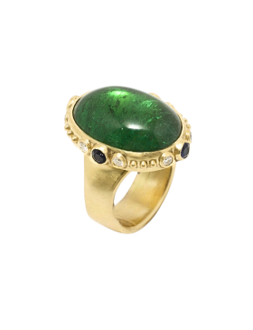 Green Tourmaline Cabochon Ring