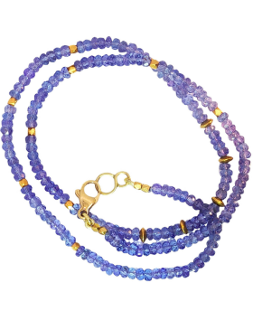 Lavender Tanzanite and 22k Gold Bead Necklace.