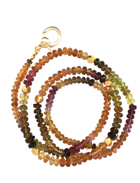 Multi Color Tourmaline Bead Necklace with 22k Gold Beads