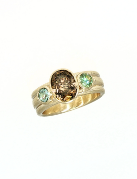 Rustic Diamond and Tsavorite Garnet Ring