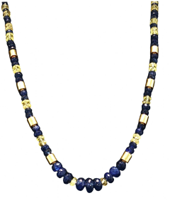 Blue and Yellow Sapphire necklace with 22k Gold Beads