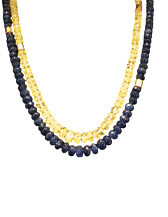 Double Strand of Blue and Yellow Sapphires with Gold Beads.