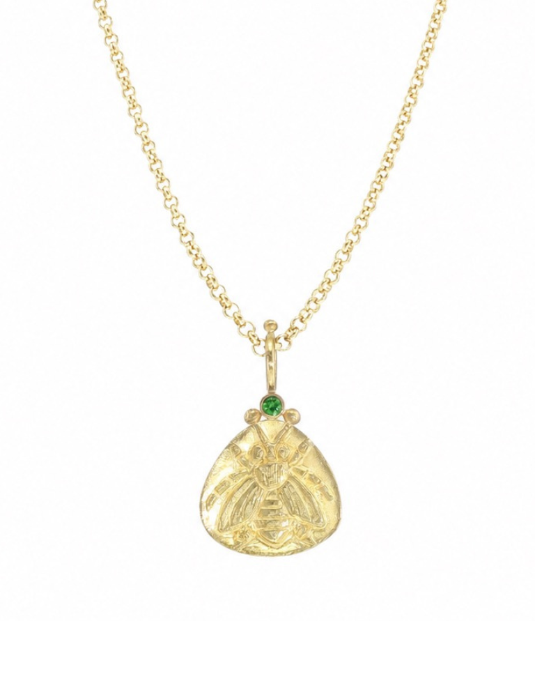 Gold Bee Amulet with Tsavorite Garnet