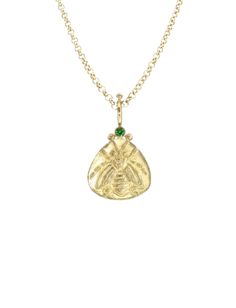 Gold Bee Amulet with Tsavorite Garnet Gold Bee Amulet with Tsavorite Garnet